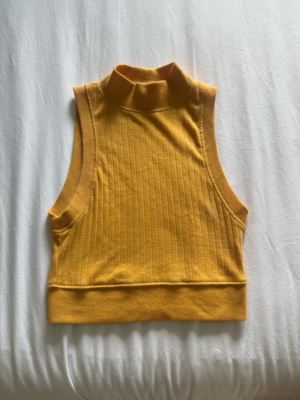 Sleeveless Mock Neck Ribbed Crop Top in Mustard (Turtleneck)